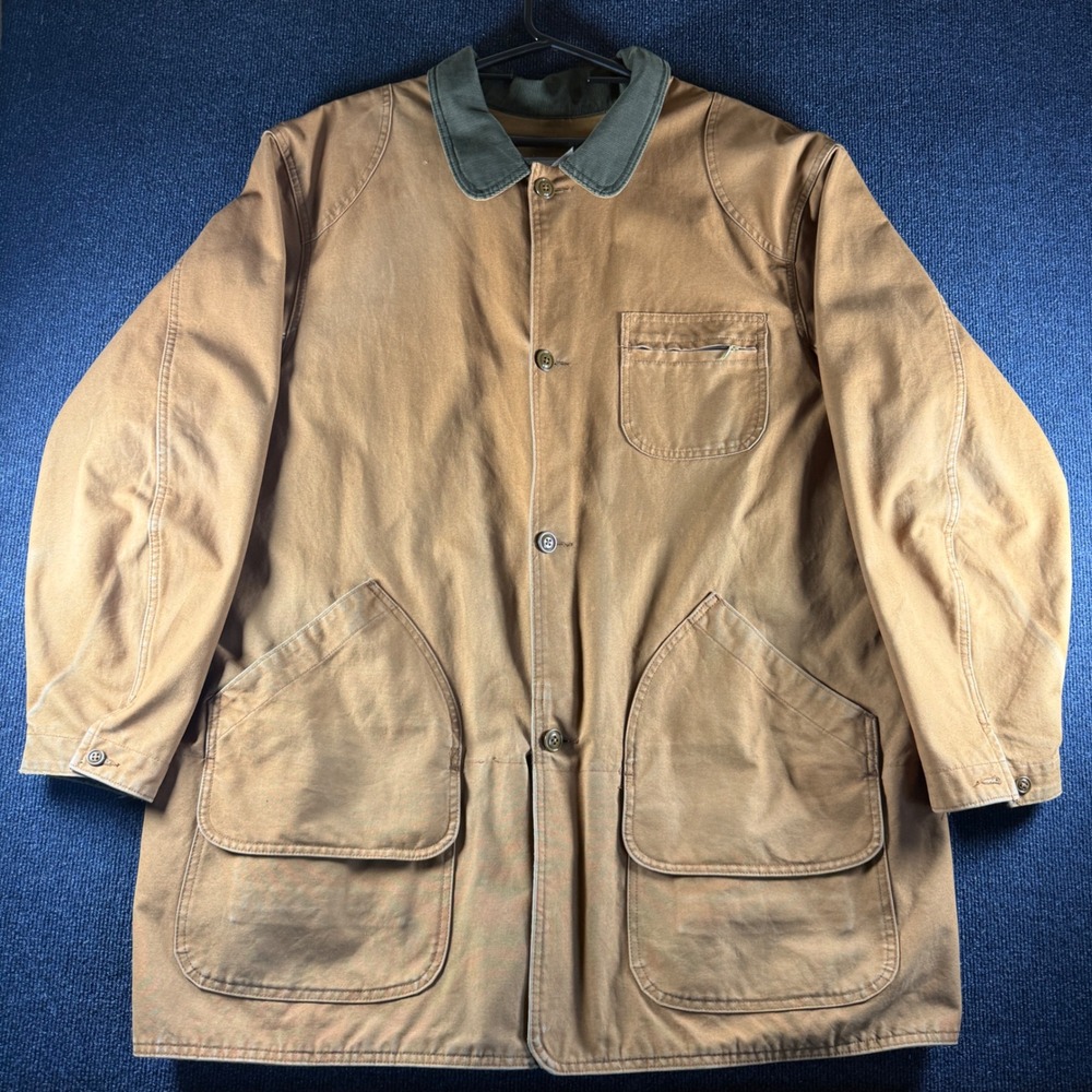 LL Bean Field Coat Mens XL Tall 36.5"L Tan Canvas Chore Jacket USA Made
